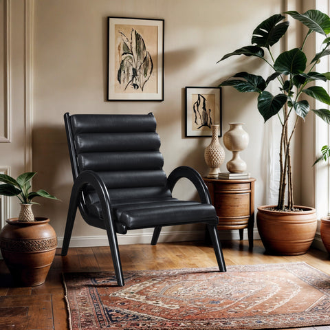 Talia Black Vegan Leather Upholstered Accent Chair, 1 Piece (Style 2)