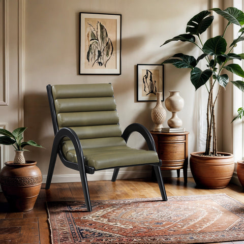 Talia Olive Vegan Leather Upholstered Accent Chair, 1 Piece (Style 2)