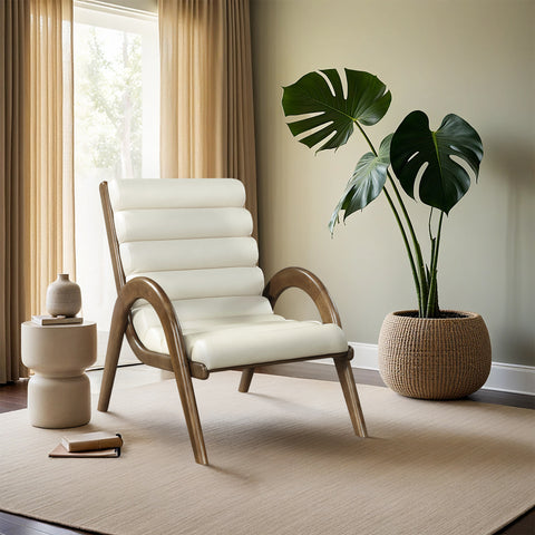 Talia Cream Vegan Leather Upholstered Accent Chair, 1 Piece (Style 3)