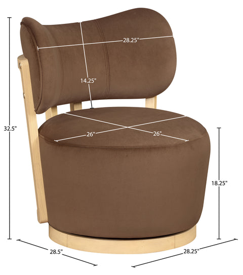 Iris Brown Velvet Upholstered Swivel Accent Chair, 1 Piece