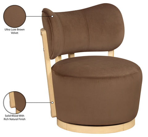 Iris Brown Velvet Upholstered Swivel Accent Chair, 1 Piece