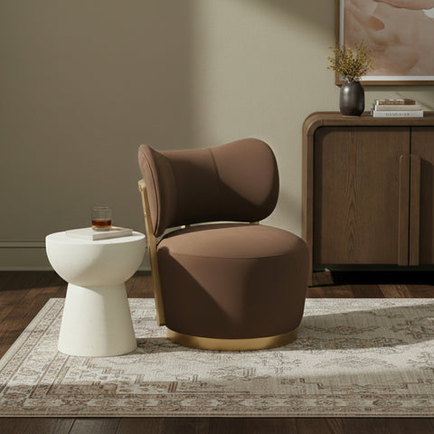 Iris Brown Velvet Upholstered Swivel Accent Chair, 1 Piece