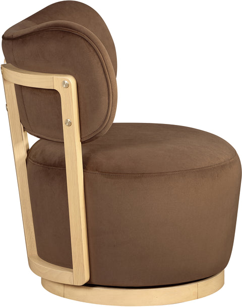 Iris Brown Velvet Upholstered Swivel Accent Chair, 1 Piece