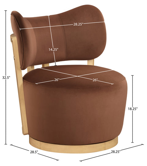 Iris Cognac Velvet Upholstered Swivel Accent Chair, 1 Piece