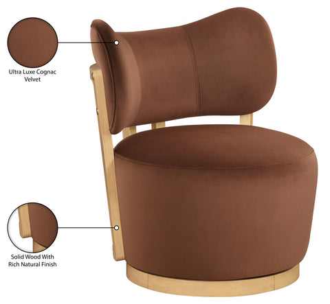 Iris Cognac Velvet Upholstered Swivel Accent Chair, 1 Piece