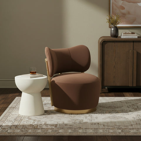 Iris Cognac Velvet Upholstered Swivel Accent Chair, 1 Piece