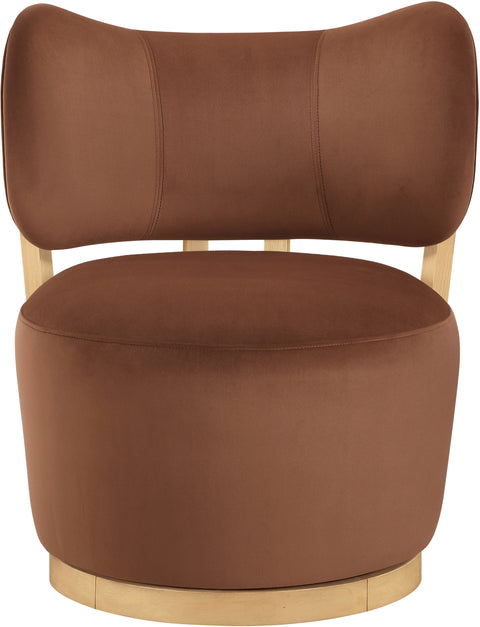 Iris Cognac Velvet Upholstered Swivel Accent Chair, 1 Piece