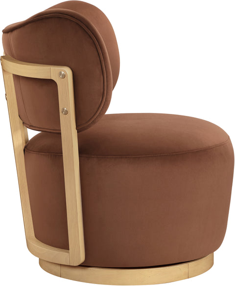 Iris Cognac Velvet Upholstered Swivel Accent Chair, 1 Piece