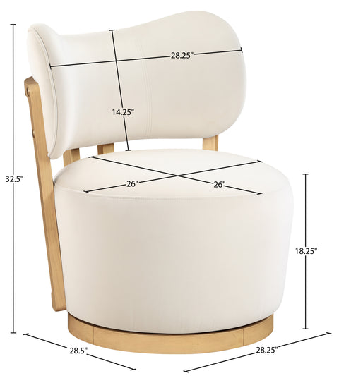 Iris Cream Velvet Upholstered Swivel Accent Chair, 1 Piece