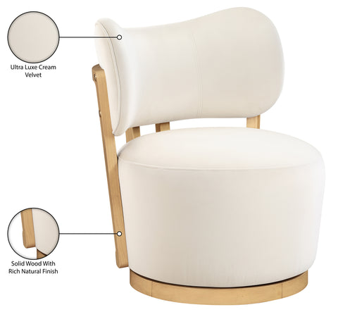 Iris Cream Velvet Upholstered Swivel Accent Chair, 1 Piece