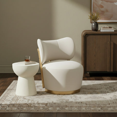 Iris Cream Velvet Upholstered Swivel Accent Chair, 1 Piece