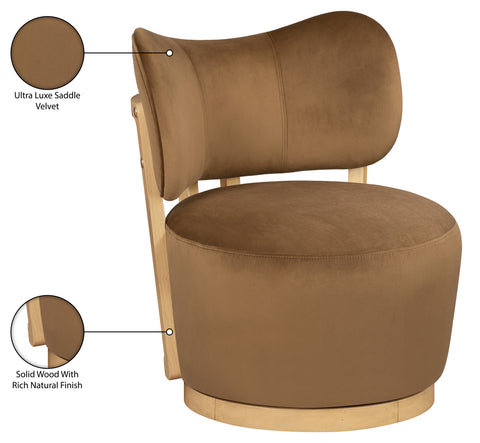Iris Saddle Velvet Upholstered Swivel Accent Chair, 1 Piece