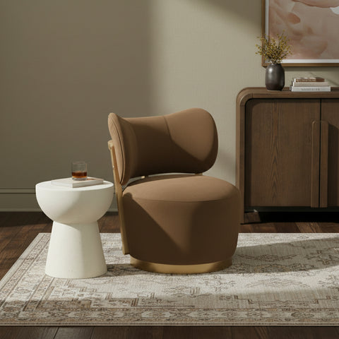 Iris Saddle Velvet Upholstered Swivel Accent Chair, 1 Piece