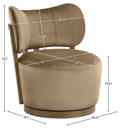 Iris Beige Velvet Upholstered Swivel Accent Chair, 1 Piece