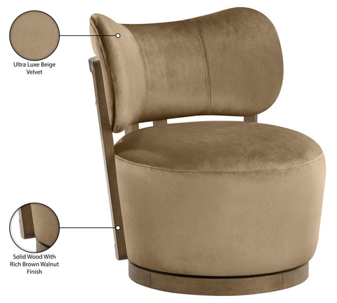 Iris Beige Velvet Upholstered Swivel Accent Chair, 1 Piece