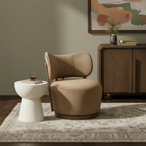 Iris Beige Velvet Upholstered Swivel Accent Chair, 1 Piece