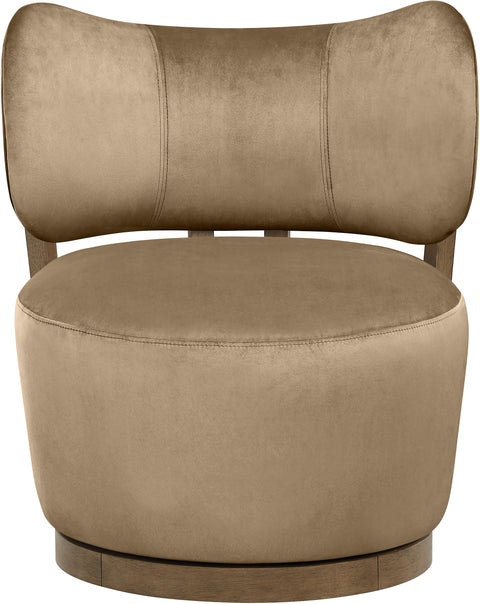 Iris Beige Velvet Upholstered Swivel Accent Chair, 1 Piece