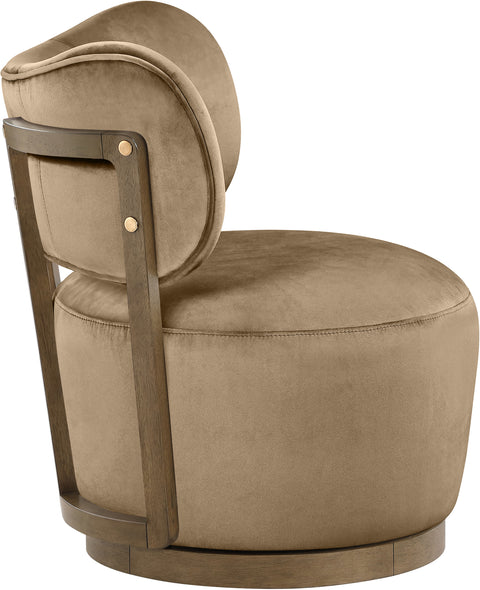 Iris Beige Velvet Upholstered Swivel Accent Chair, 1 Piece