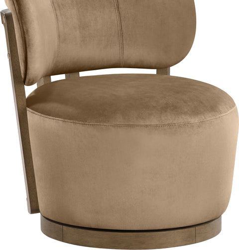 Iris Beige Velvet Upholstered Swivel Accent Chair, 1 Piece