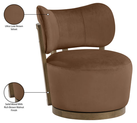 Iris Brown Velvet Upholstered Swivel Accent Chair, 1 Piece (Style 2)