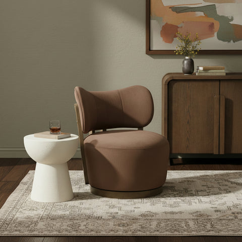 Iris Brown Velvet Upholstered Swivel Accent Chair, 1 Piece (Style 2)