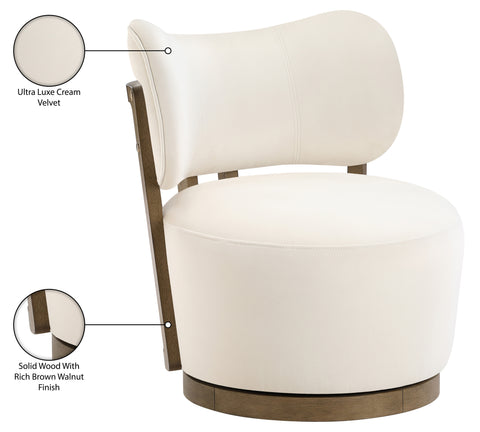 Iris Cream Velvet Upholstered Swivel Accent Chair, 1 Piece (Style 2)