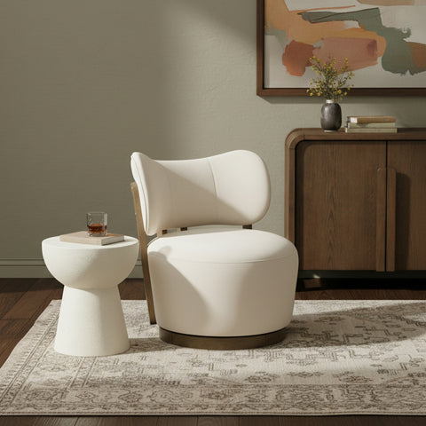 Iris Cream Velvet Upholstered Swivel Accent Chair, 1 Piece (Style 2)