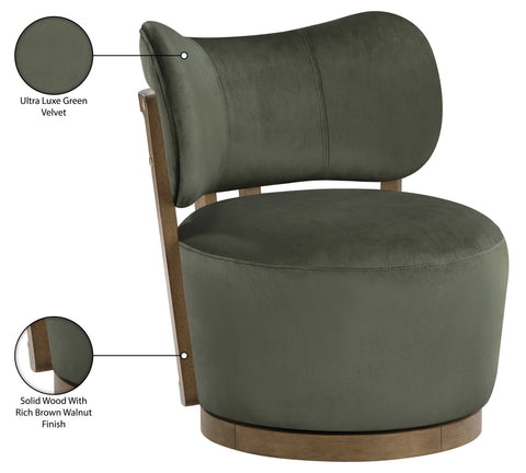 Iris Green Velvet Upholstered Swivel Accent Chair, 1 Piece