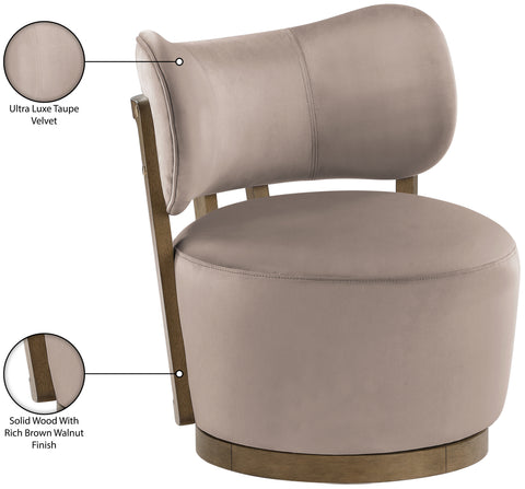 Iris Taupe Velvet Upholstered Swivel Accent Chair, 1 Piece