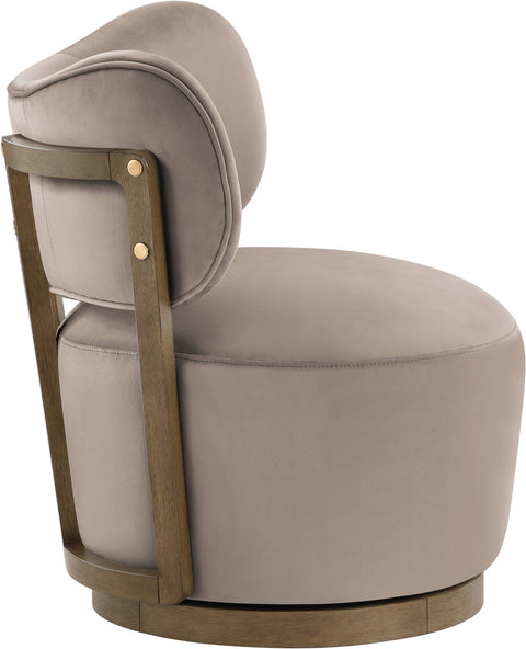 Iris Taupe Velvet Upholstered Swivel Accent Chair, 1 Piece