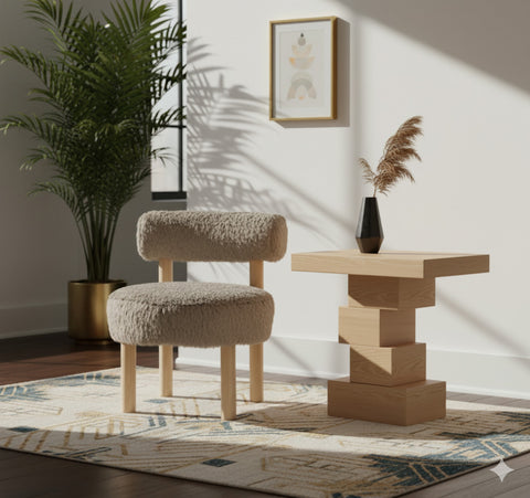 Celeste Beige Vegan Shearling Fabric Upholstered Accent Chair, 1 Piece