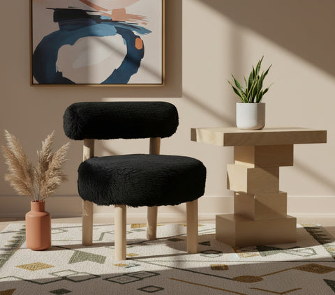 Celeste Black Vegan Shearling Fabric Upholstered Accent Chair, 1 Piece