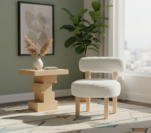 Celeste Cream Vegan Shearling Fabric Upholstered Accent Chair, 1 Piece