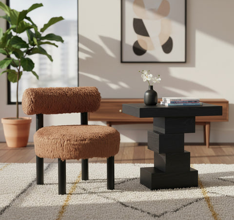 Celeste Saddle Vegan Shearling Fabric Upholstered Accent Chair, 1 Piece