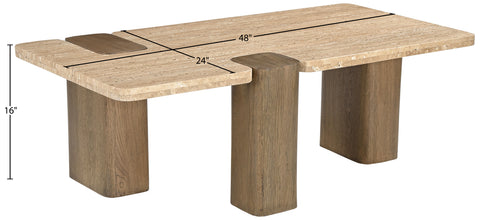 Selene Natural Genuine Travertine and Oak Wood Coffee Table, 1 Piece