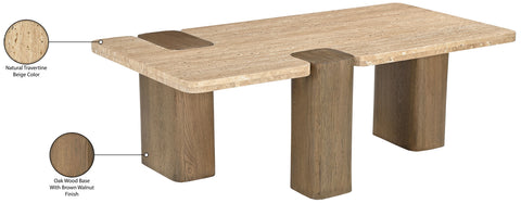 Selene Natural Genuine Travertine and Oak Wood Coffee Table, 1 Piece