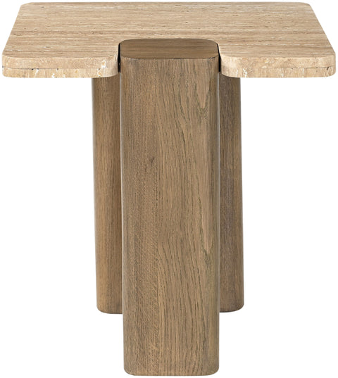 Selene Natural Genuine Travertine and Oak Wood End / Side Table, 1 Piece