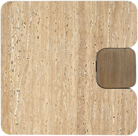 Selene Natural Genuine Travertine and Oak Wood End / Side Table, 1 Piece