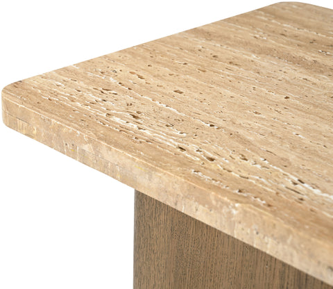 Selene Natural Genuine Travertine and Oak Wood End / Side Table, 1 Piece