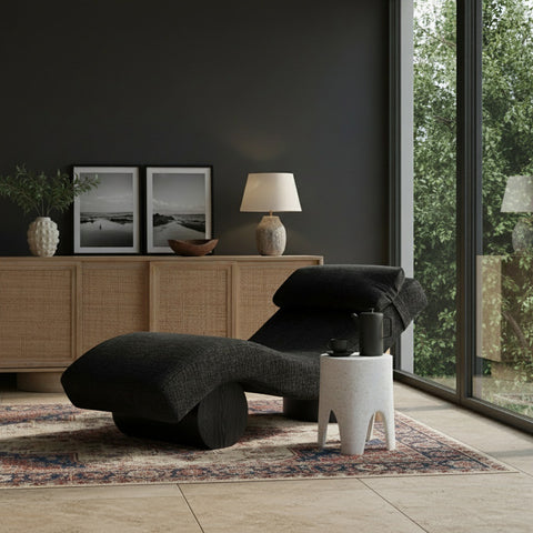 Rowan Black Fabric Upholstered Chaise Lounge, 1 Piece (Style 2)