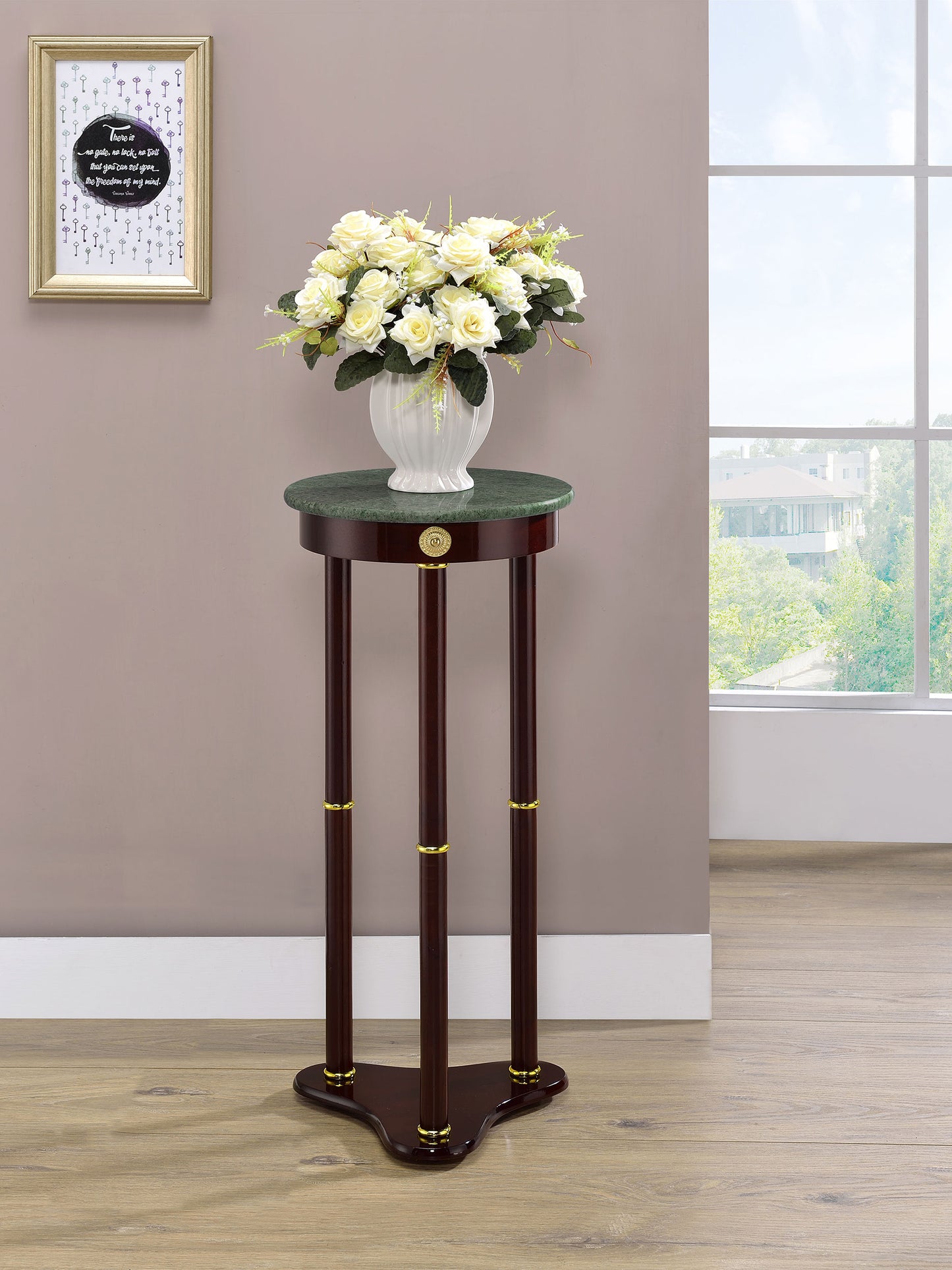 grant round marble top accent side table merlot