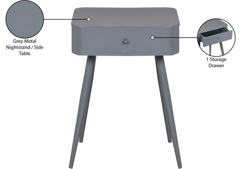 Celeste 17" Grey Iron Nightstand, 1 Piece