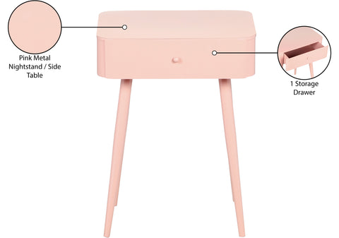 Celeste 17" Pink Iron Nightstand, 1 Piece