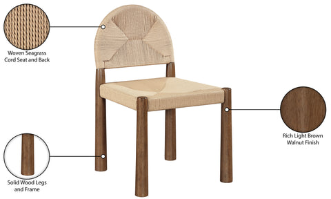 Thea Beige Woven Seagrass Cord And Solid Wood Dining Chair, 2-Piece
