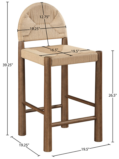 Thea Beige Woven Seagrass Cord And Solid Wood Counter Stool, 1 Piece
