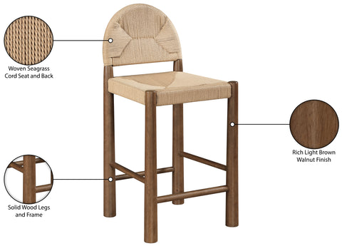 Thea Beige Woven Seagrass Cord And Solid Wood Counter Stool, 1 Piece