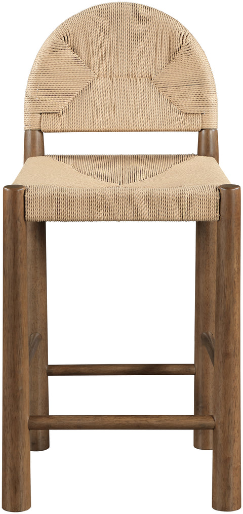 Thea Beige Woven Seagrass Cord And Solid Wood Counter Stool, 1 Piece