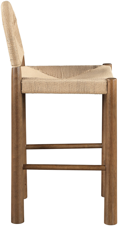 Thea Beige Woven Seagrass Cord And Solid Wood Counter Stool, 1 Piece