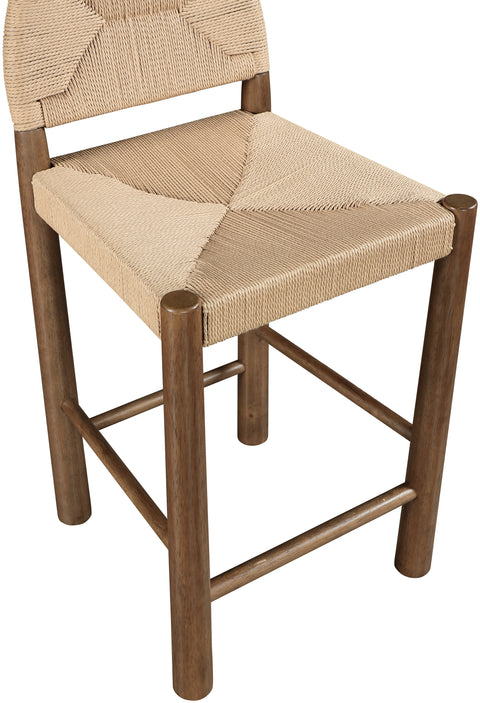 Thea Beige Woven Seagrass Cord And Solid Wood Counter Stool, 1 Piece