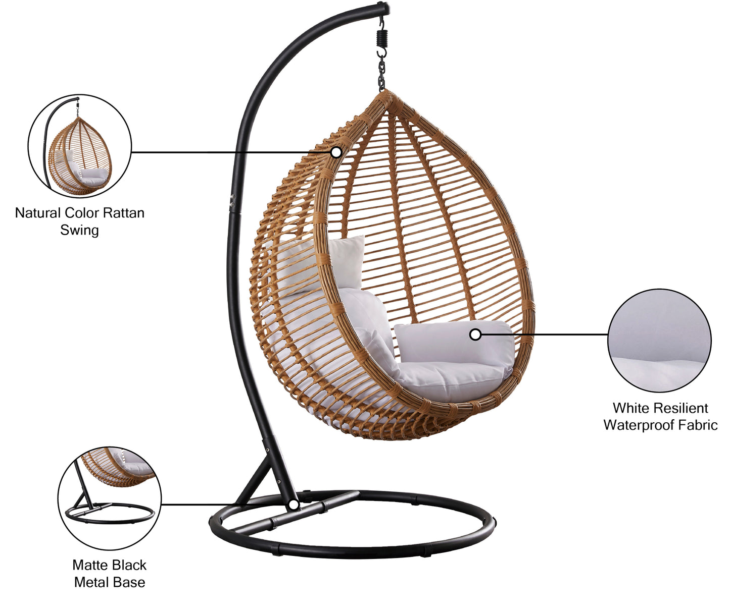 zane natural color outdoor patio swing chair